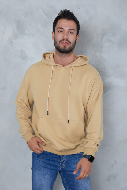 2D2B  Erkek Oversize Kapüşonlu Kanguru Cepli Ribanalı Uzun Kollu Basic Sweatshirt
