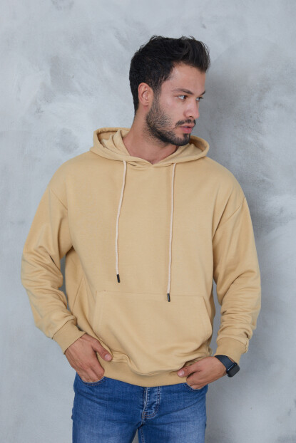 2D2B  Erkek Oversize Kapüşonlu Kanguru Cepli Ribanalı Uzun Kollu Basic Sweatshirt