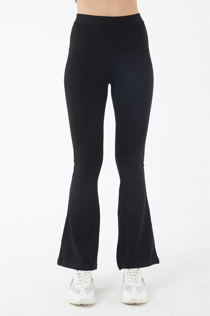 2D2B Kadın Siyah Yüksek Belli Çelik İspanyol Paça Örme Tayt