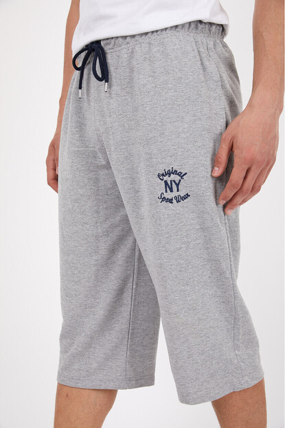 Erkek Uzun Düz Renk Örme Şort-Kapri