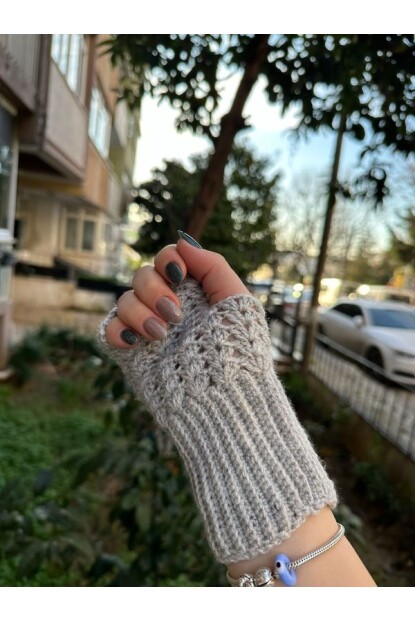 2D2B Kadın El Örmesi Motifli Parmaksız Yarım Kesik Eldiven