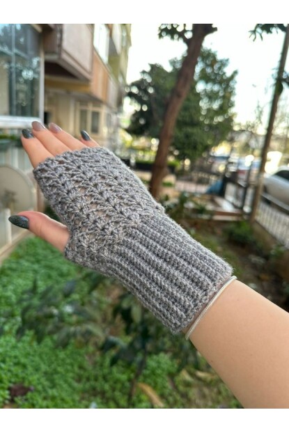 2D2B Kadın El Örmesi Motifli Parmaksız Yarım Kesik Eldiven