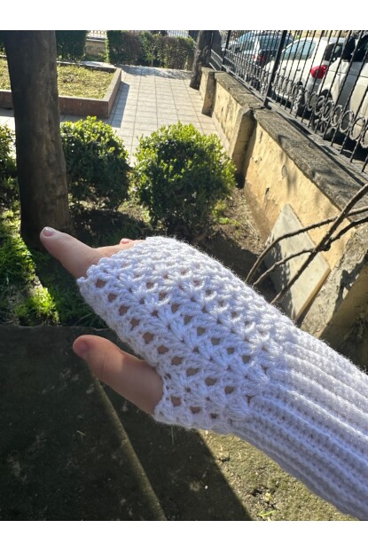 2D2B Kadın El Örmesi Motifli Parmaksız Yarım Kesik Eldiven