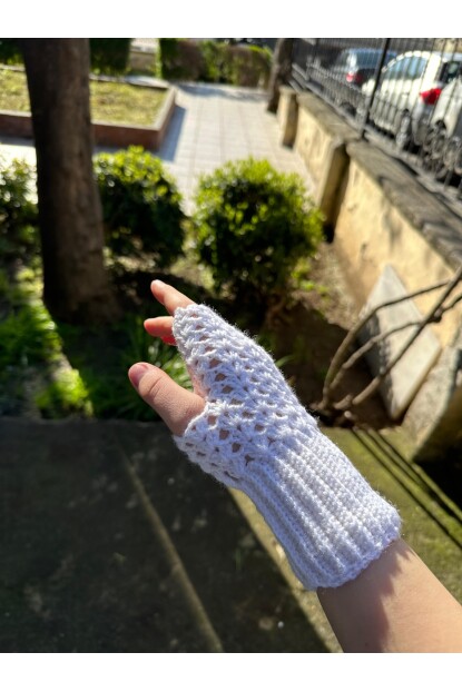 2D2B Kadın El Örmesi Motifli Parmaksız Yarım Kesik Eldiven