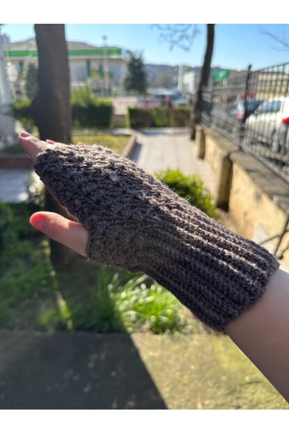 2D2B Kadın El Örmesi Motifli Parmaksız Yarım Kesik Eldiven