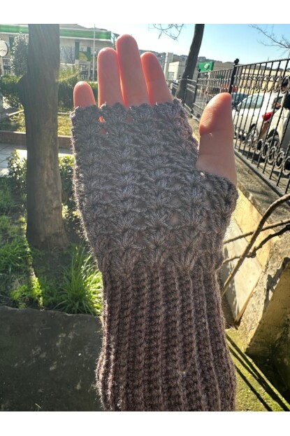 2D2B Kadın El Örmesi Motifli Parmaksız Yarım Kesik Eldiven