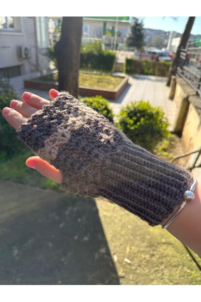 2D2B Kadın El Örmesi Motifli Parmaksız Yarım Kesik Eldiven