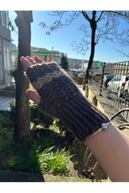 2D2B Kadın El Örmesi Motifli Parmaksız Yarım Kesik Eldiven