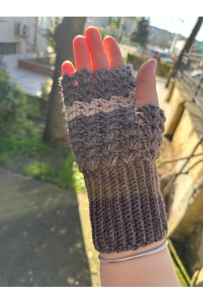 2D2B Kadın El Örmesi Motifli Parmaksız Yarım Kesik Eldiven