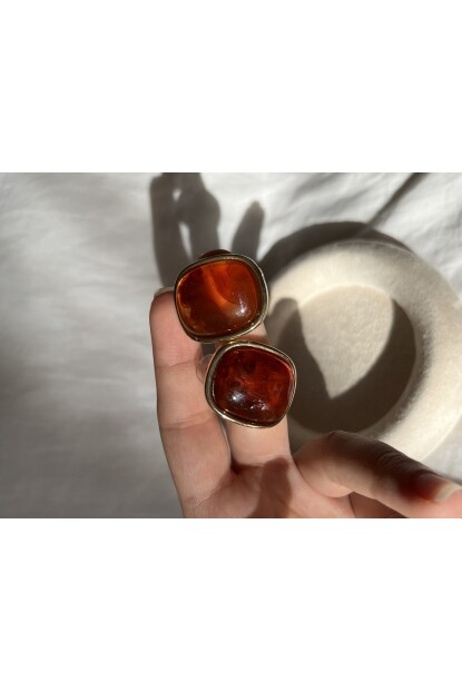 NATURE Çelik Gold Renk Büyük Taşlı Küpe 