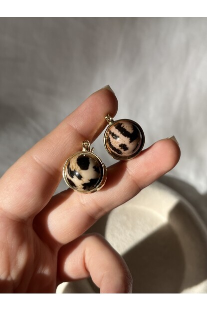 NATURE Çelik Gold Renk Leopar Desenli Küpe