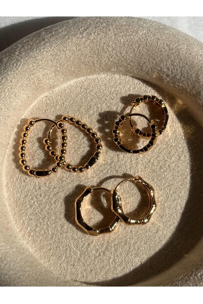 NATURE Çelik  Gold Renk Oval  Küpe Seti