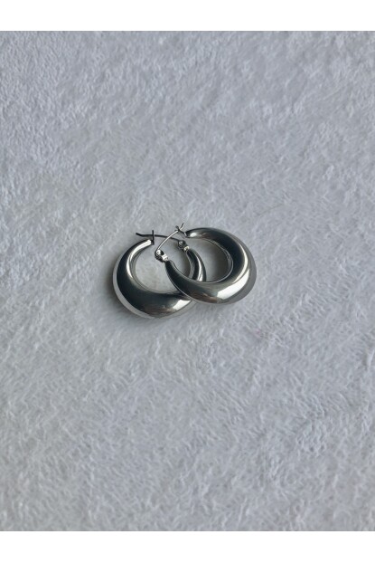 NATURE Çelik Gümüş Renk Oval Halka  Küpe