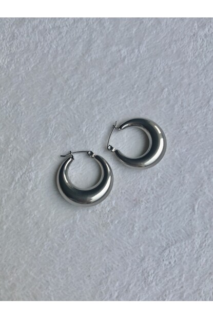 NATURE Çelik Gümüş Renk Oval Halka  Küpe