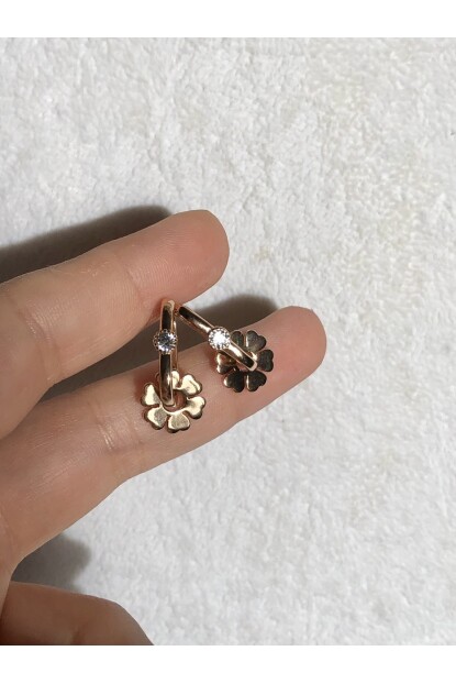 NATURE Çelik Tek Taşlı Gold Yonca Göçmen Küpe