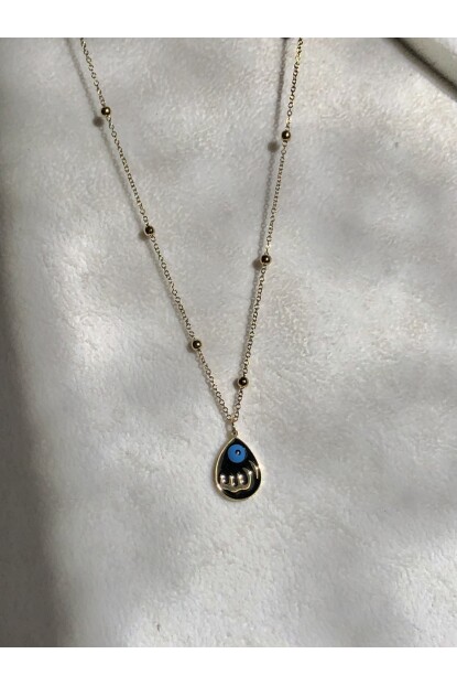 NATURE Çelik Topçuklu Zincirli Nazar Boncuklu Allah Yazılı Gold Renk Kolye