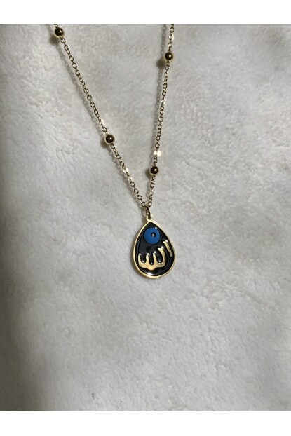 NATURE Çelik Topçuklu Zincirli Nazar Boncuklu Allah Yazılı Gold Renk Kolye
