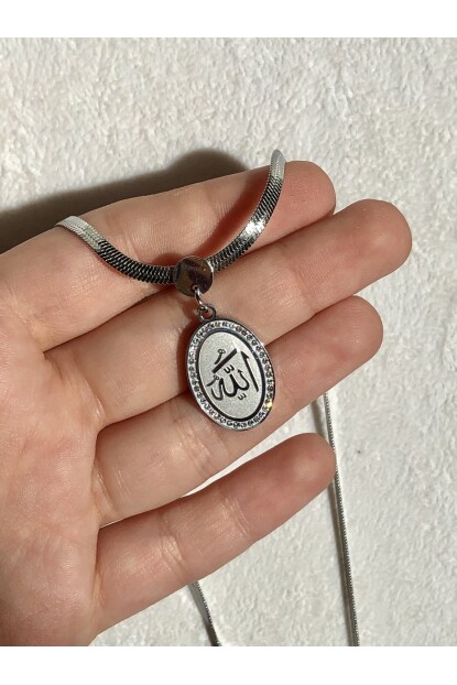 NATURE Çelik Yılan Zincirli 45 cm Allah Yazılı Gümüş Renk Kolye