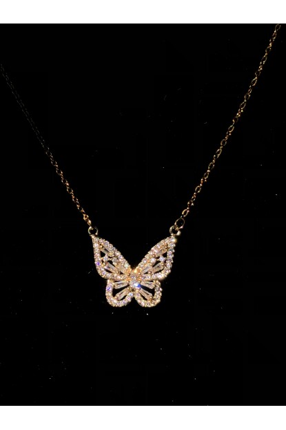 NATURE Çelik Zirkon Taş 45 cm Gold Renk Kelebek Kolye