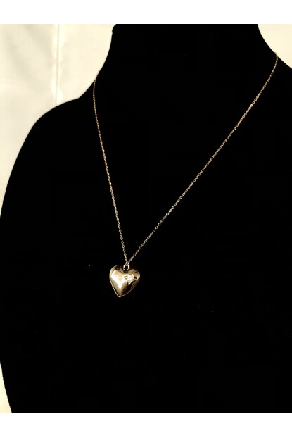 NATURE Çelik Zirkon Taşlı Dolgun Kalpli  48 cm Rose Gold Renk Kolye