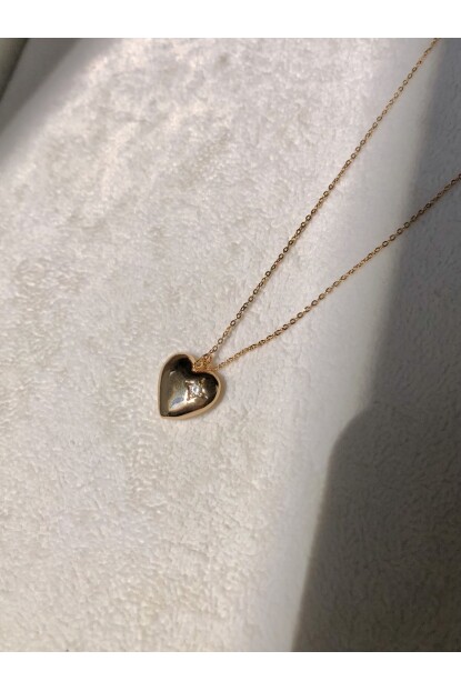 NATURE Çelik Zirkon Taşlı Dolgun Kalpli  48 cm Rose Gold Renk Kolye