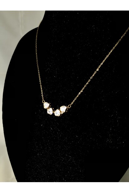 NATURE Çelik Zirkon Taşlı Dönüşebilir Yonca  Gold Renk Kolye