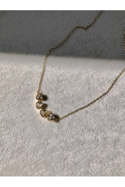 NATURE Çelik Zirkon Taşlı Dönüşebilir Yonca  Gold Renk Kolye