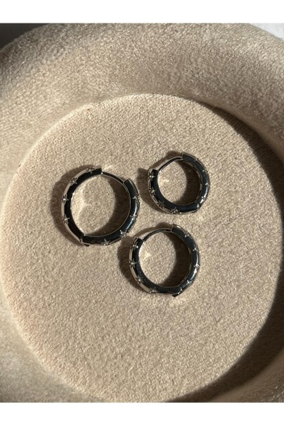 NATURE Çelik Zirkon Taşlı Gümüş Renk Halka Küpe Seti