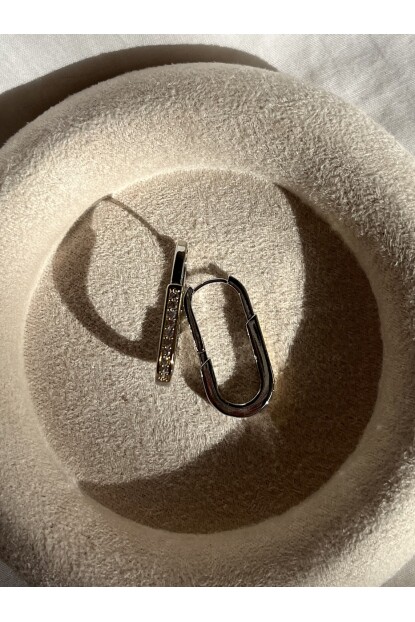 NATURE Çelik Zirkon Taşlı Gümüş Renk Oval Küpe