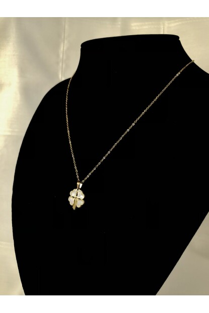 NATURE Çelik Zirkon Taşlı Sedef Yonca 48 cm Rose Gold Renk Kolye