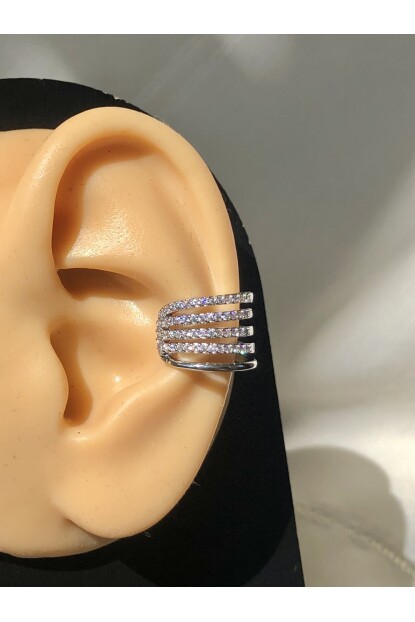 NATURE Çelik  Zirkon Taşlı Sıkıştırma Earcuff Gümüş Renk Küpe