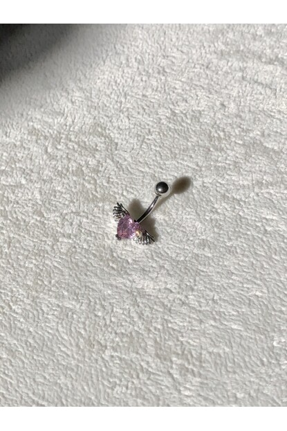 NATURE Cerrahi Çelik Kanatlı Pembe Kalpli Gümüş Göbek Piercing