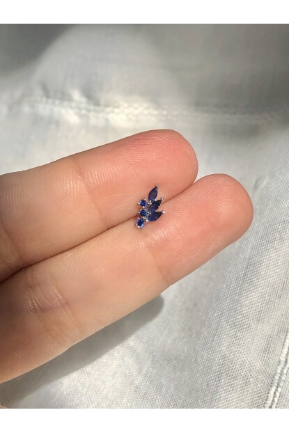 NATURE Cerrahi Çelik  Mavi Zirkon Sıralı Taşlı  Gümüş renk 1cm çap Piercing