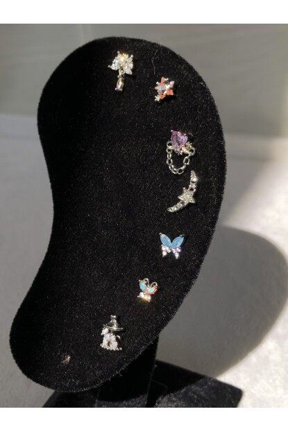 NATURE Cerrahi Çelik Opal Mavi Taşlı  Atlı Karınca Gümüş renk 1cm  Piercing