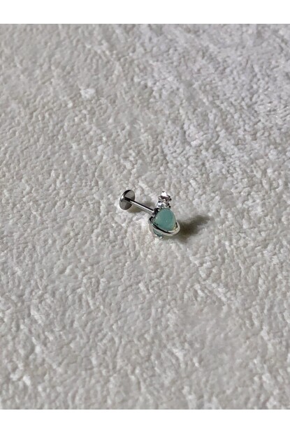 NATURE Cerrahi Çelik Opal Taşlı Gezegen Gümüş Renk 1cm Piercing