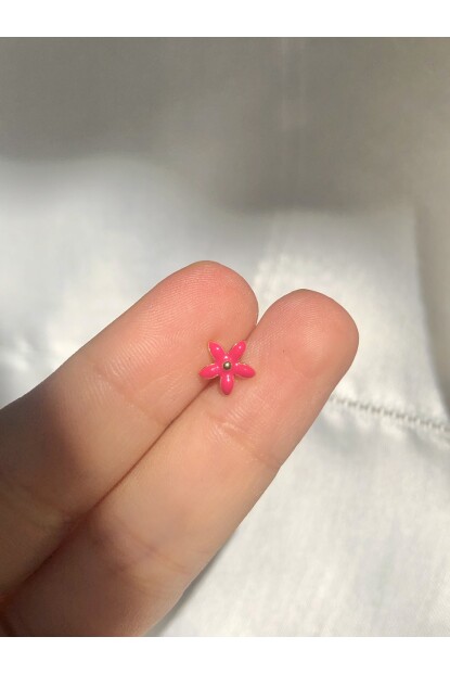 NATURE Cerrahi Çelik Pembe Çiçekli Gold renk 1cm çap Piercing