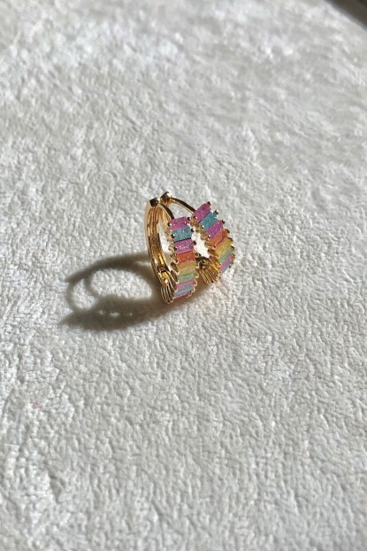 NATURE Cerrahi Çelik Renkli Baget Taşlı Gold Halka Küpe