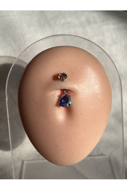 NATURE Cerrahi Çelik Renkli Taşlı Damla Göbek Piercing