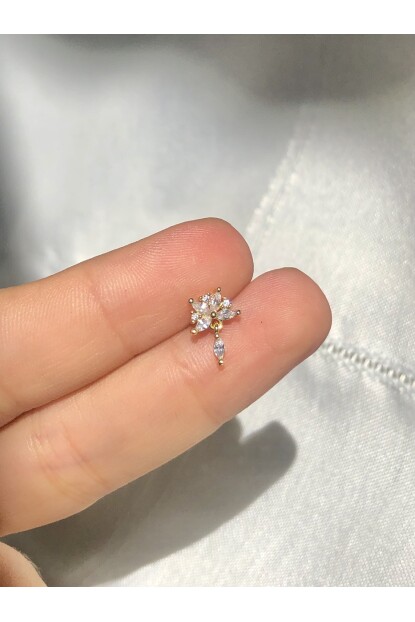 NATURE Cerrahi Çelik Sallantılı Zirkon Taşlı Gold renk 1cm çap Piercing