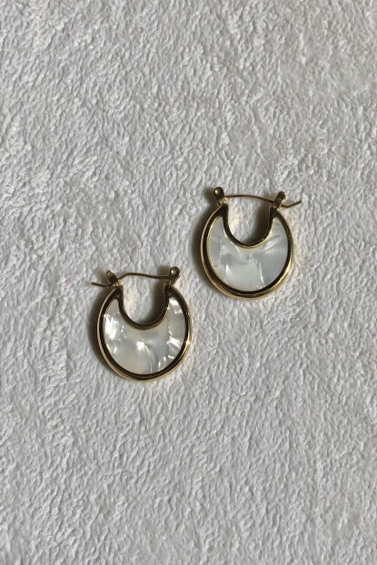 NATURE Cerrahi Çelik Sedefli Gold Renk Halka Küpe