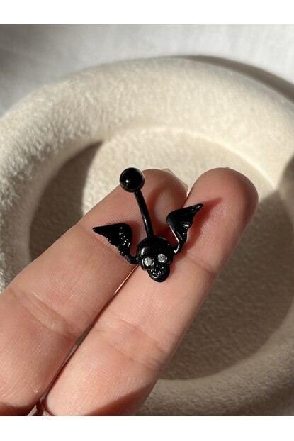 NATURE Cerrahi Çelik Siyah KuruKafa  Göbek Piercing