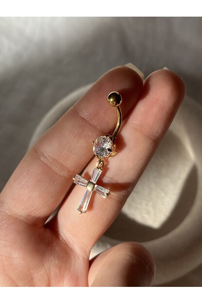 NATURE Cerrahi Çelik Taşlı Haç Göbek Piercing