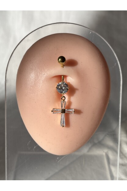 NATURE Cerrahi Çelik Taşlı Haç Göbek Piercing