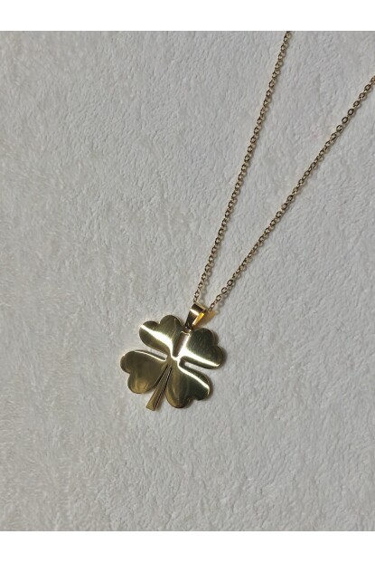 NATURE Cerrahi Çelik Yonca Uzun 60 cm Gold  Zincir Kolye 