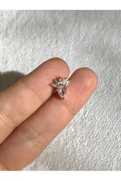NATURE Cerrahi Çelik Zirkon Damla Taşlı Gold Piercing