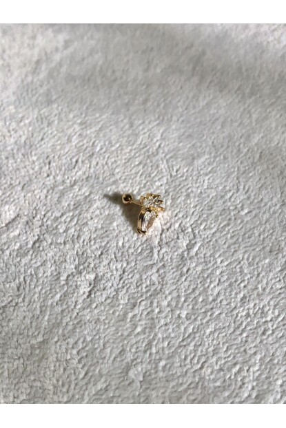 NATURE Cerrahi Çelik Zirkon Damla Taşlı Gold Piercing