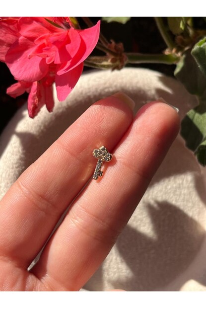 NATURE Cerrahi Çelik Zirkon Taşlı Arkası Düz Anahtar Piercing,Tragus, Helix, Kıkırdak.