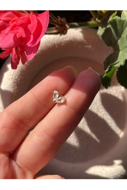NATURE Cerrahi Çelik Zirkon Taşlı Arkası Düz Kalp Piercing,Tragus, Helix, Kıkırdak.