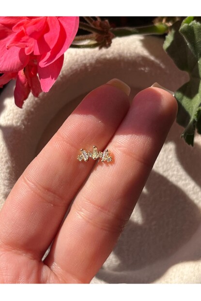 NATURE Cerrahi Çelik Zirkon Taşlı Arkası Düz Sıralı Taşlı Piercing,Tragus, Helix, Kıkırdak.