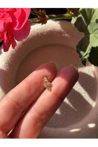 NATURE Cerrahi Çelik Zirkon Taşlı Arkası Düz Yılan Piercing,Tragus, Helix, Kıkırdak.